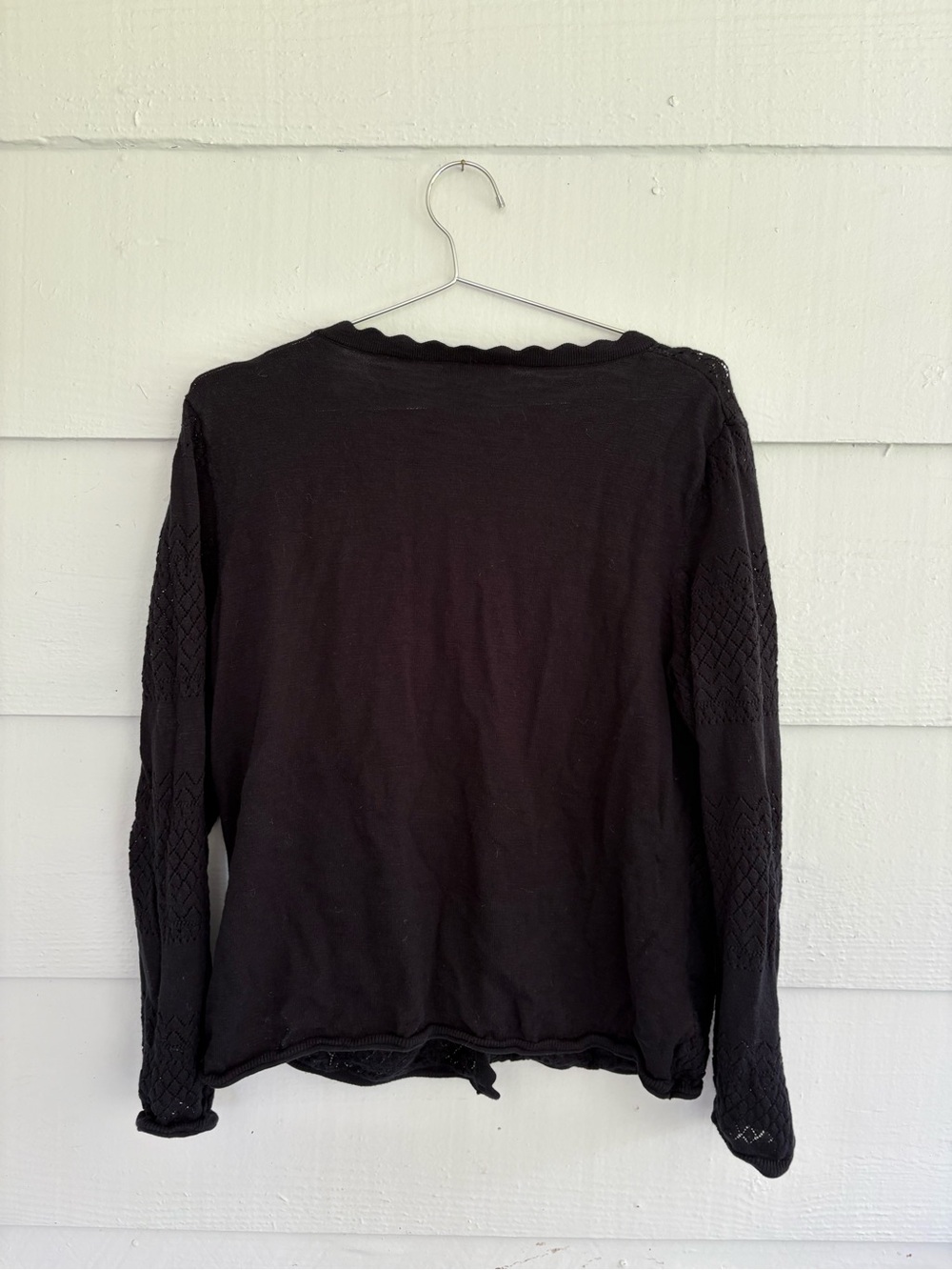 Frye XL Black Pointelle Knit Button Front Cotton Cardigan Sweater Coquette - Picture 2 of 5